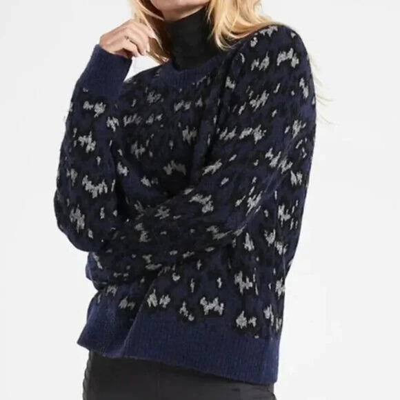 Athleta Hawthorn Textured Wool Blend Animal Print Pullover Blue 2X - Picture 2 of 10